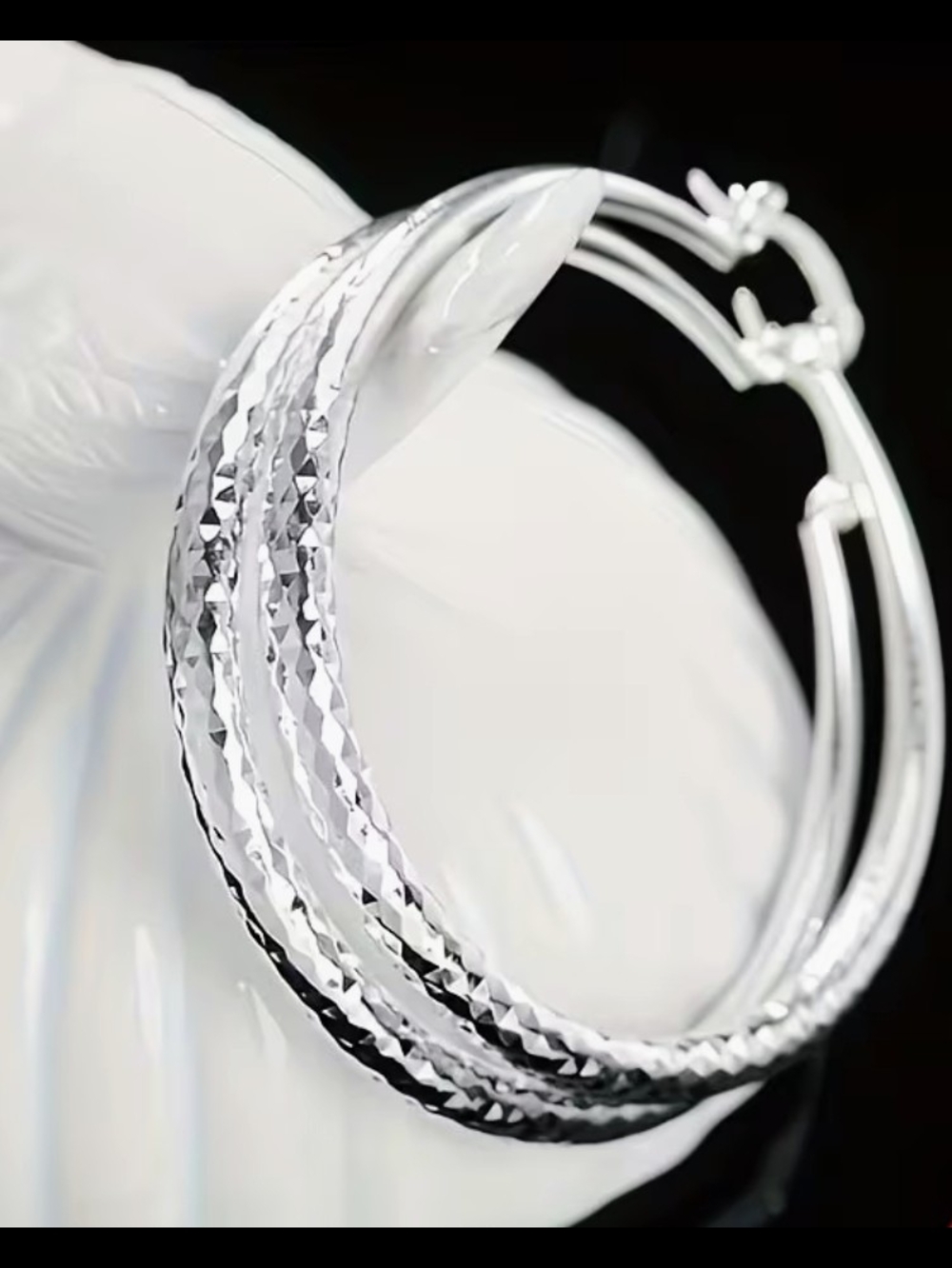 Classic Silver-Tone Textured Hoop Earrings - Women Jewelry